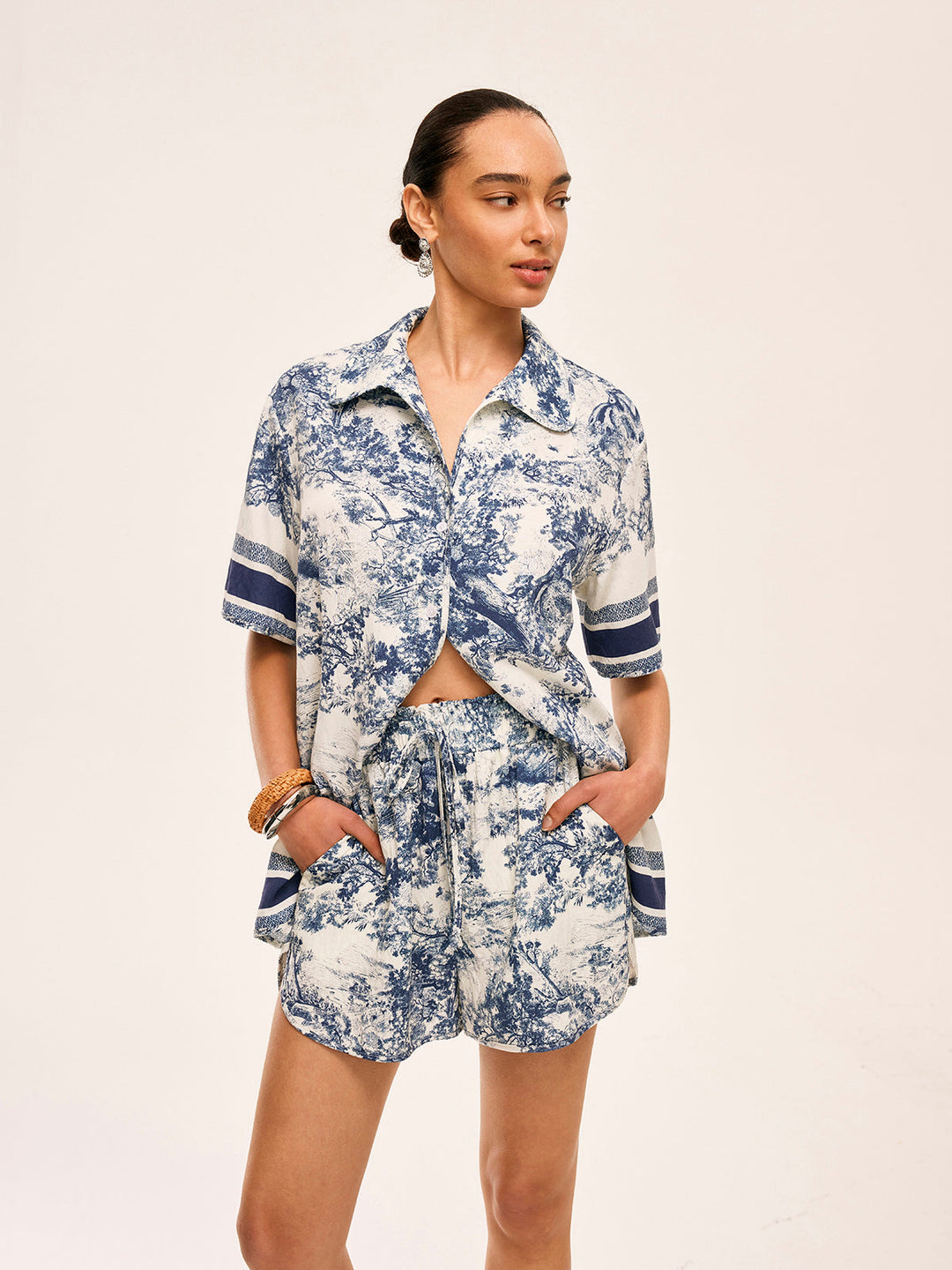 Printed Contrast Trim Shorts Sets  Liora Lane Boutique Short Sets
