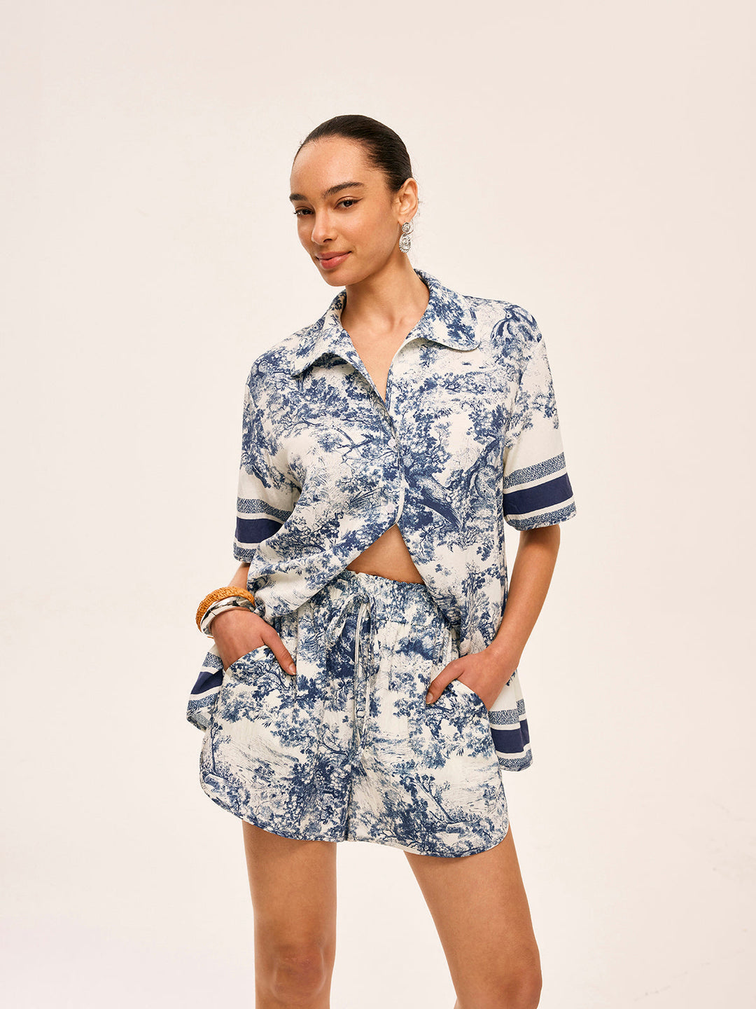 Printed Contrast Trim Shorts Sets  Liora Lane Boutique Short Sets Blue / XL 49.00