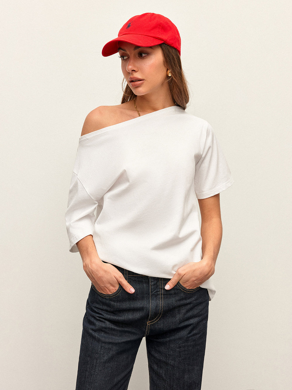 Cotton Off-Shoulder T-Shirt  Liora Lane Boutique T-Shirts