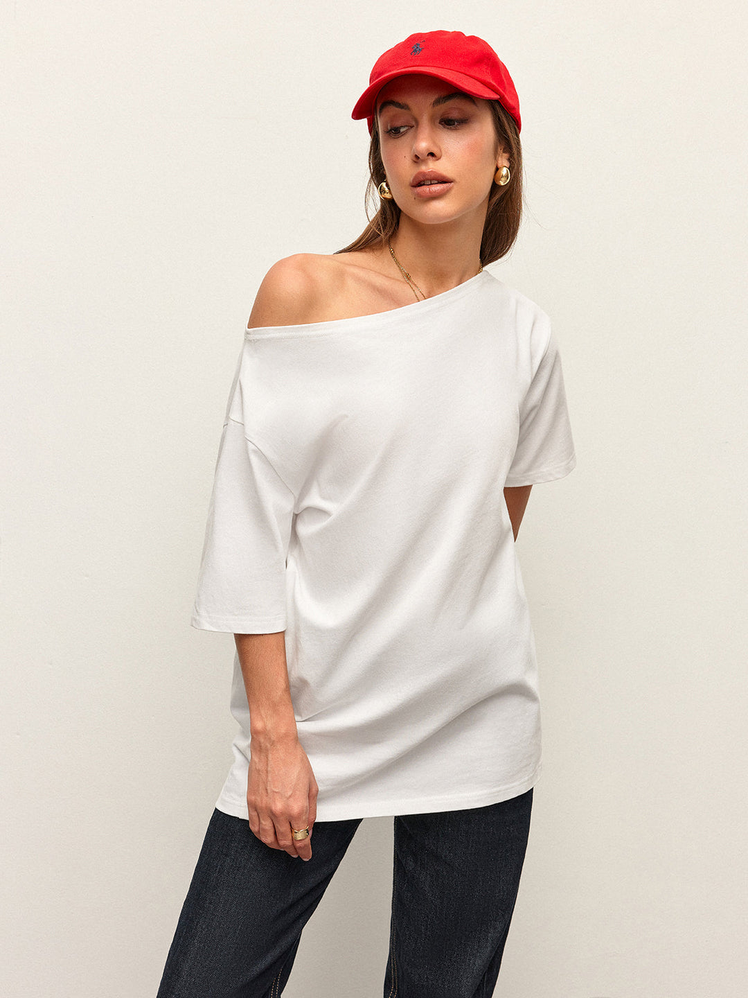 Cotton Off-Shoulder T-Shirt  Liora Lane Boutique T-Shirts White / XL 24.00