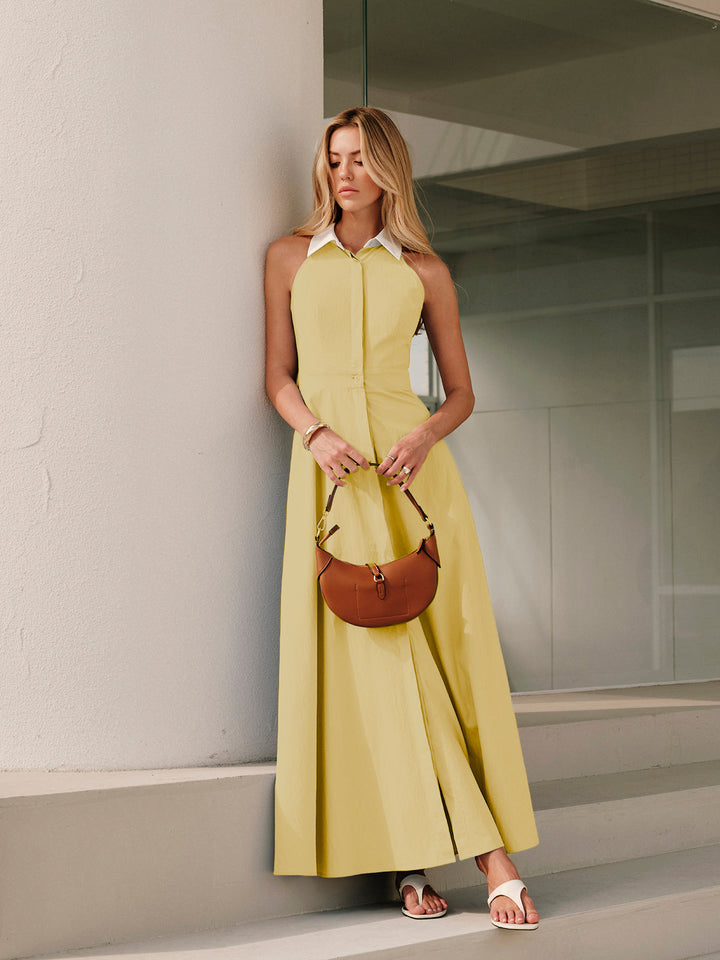 Button Sleeveless Collar Dress  Liora Lane Boutique Dresses Yellow / XL 94.99