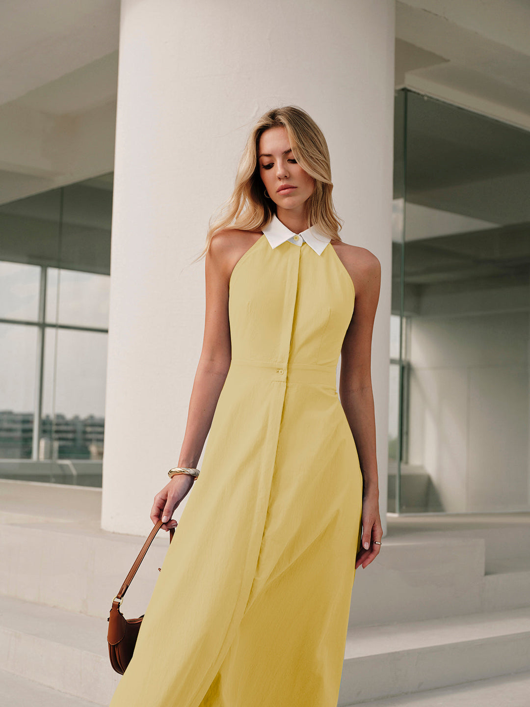 Button Sleeveless Collar Dress  Liora Lane Boutique Dresses