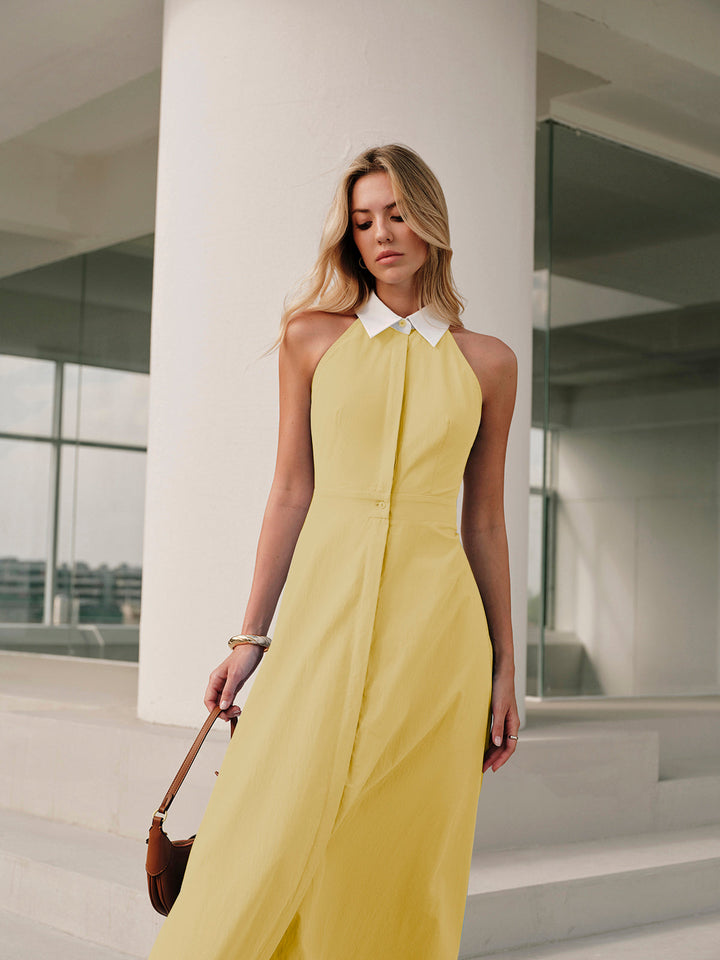 Button Sleeveless Collar Dress  Liora Lane Boutique Dresses