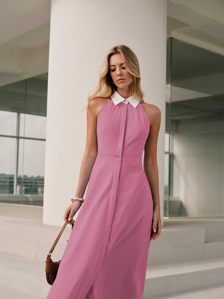 Button Sleeveless Collar Dress  Liora Lane Boutique Dresses