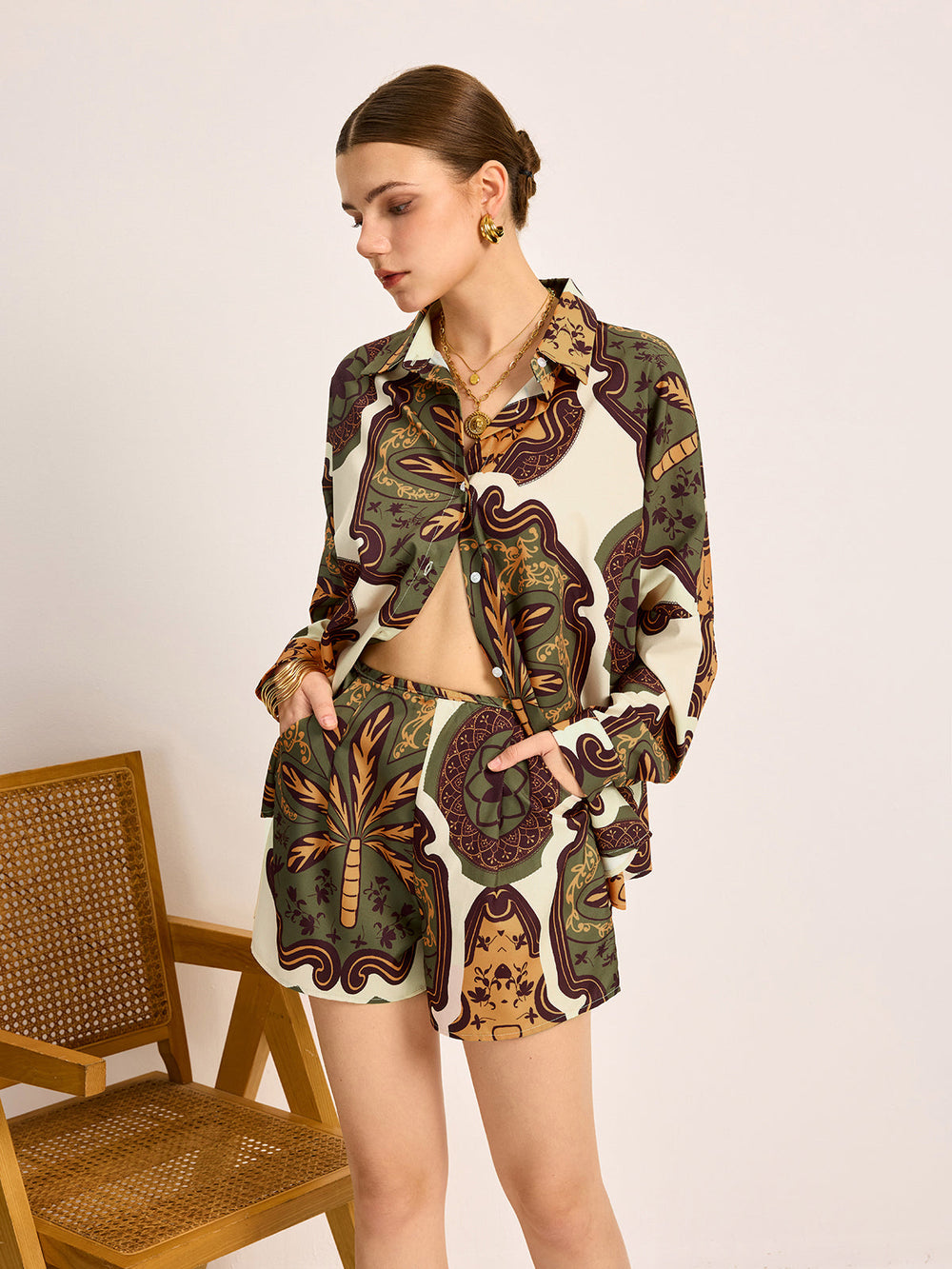 Printed Shirt Shorts Set  Liora Lane Boutique Short Sets