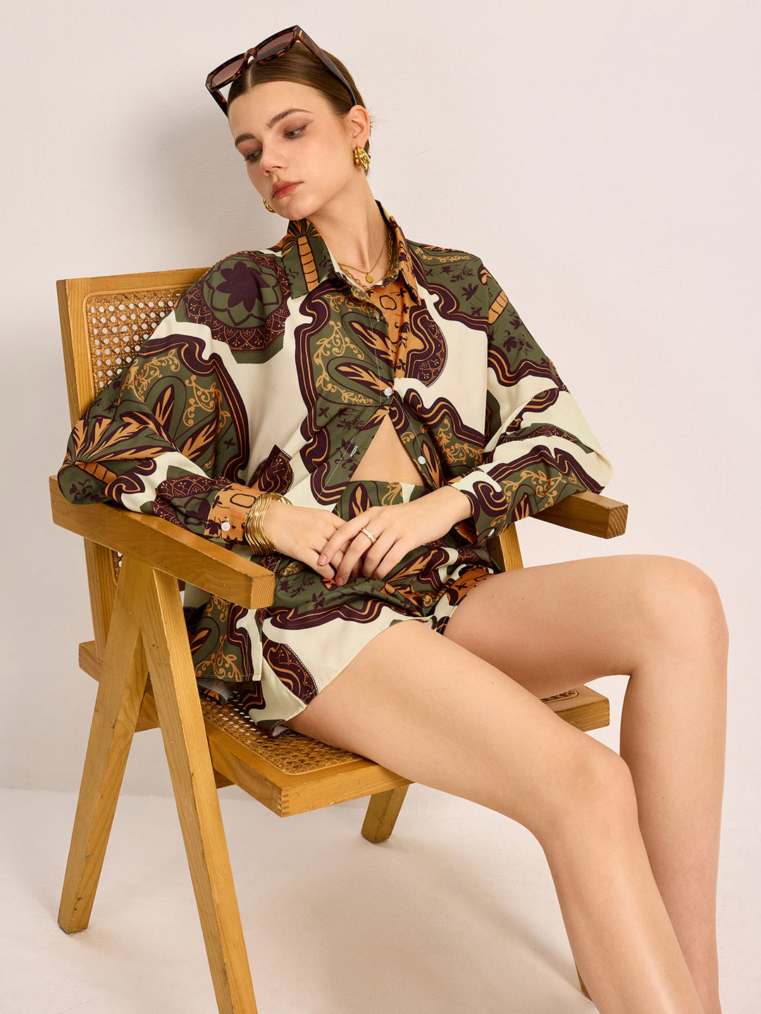 Printed Shirt Shorts Set  Liora Lane Boutique Short Sets Multicolor / XL 46.00