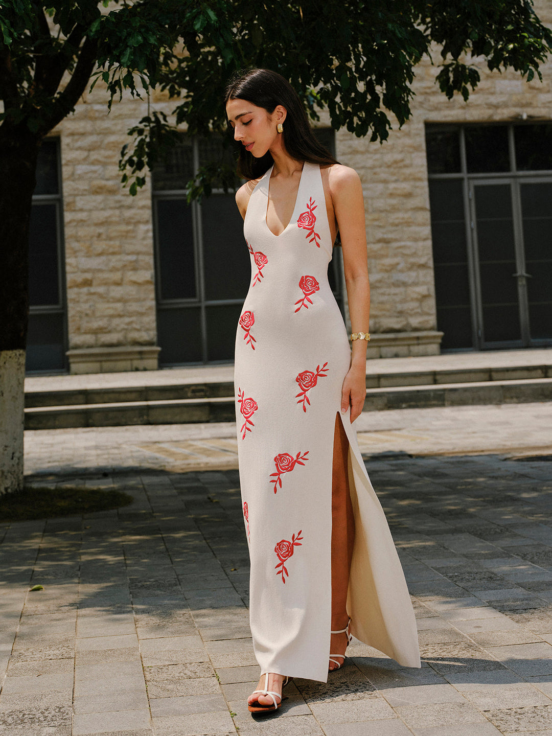 Embroidered Split Knit Halter Dress  Liora Lane Boutique Sweater Dresses