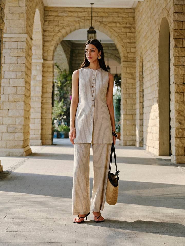 Linen Blend Mid-Waist Pants With Pockets  Liora Lane Boutique Pants