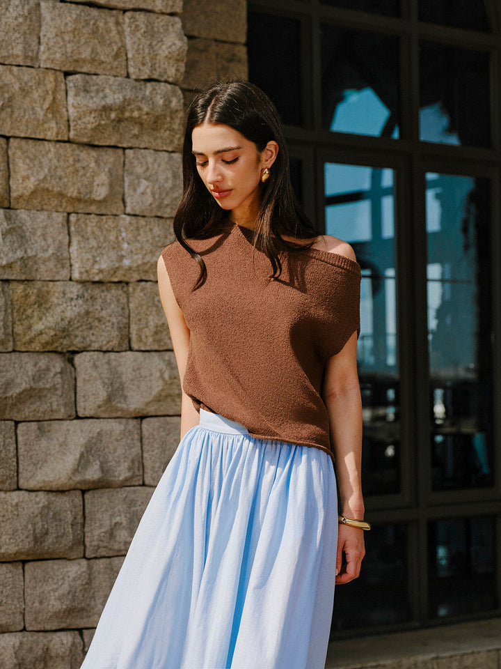 Cotton Off-Shoulder Knit Top  Liora Lane Boutique Knit Tops Dark Brown / XL 94.99