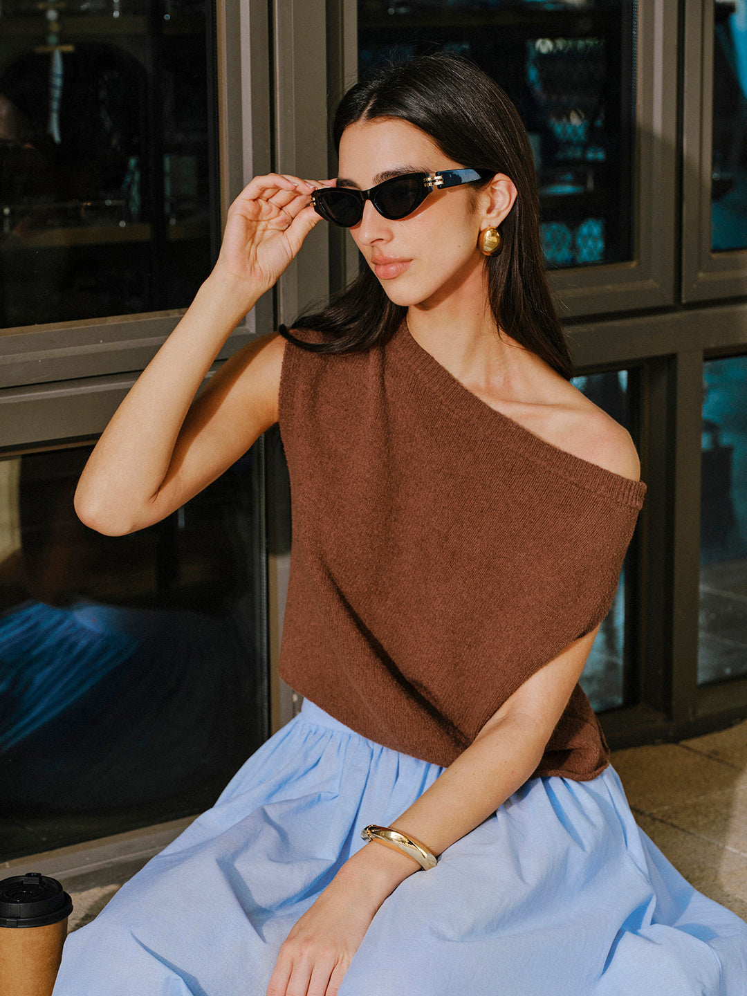 Cotton Off-Shoulder Knit Top  Liora Lane Boutique Knit Tops