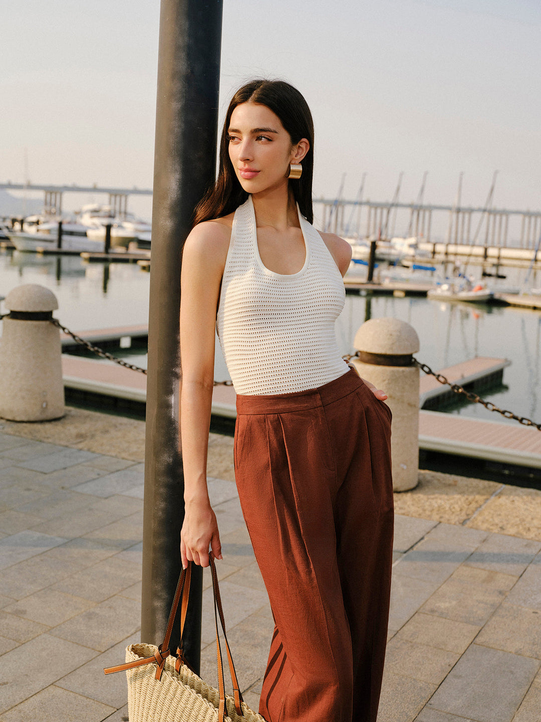 Halter Neck Knit Top  Liora Lane Boutique Knit Tops Beige / XL 66.99