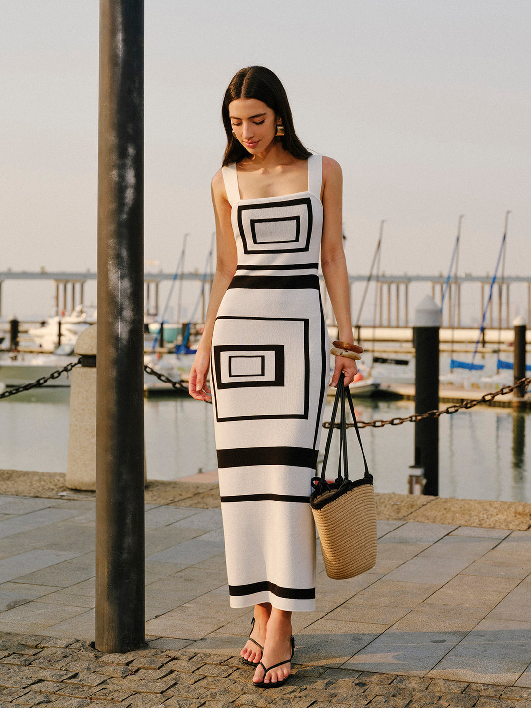 Geometric Panel Square Neck Sweater Dress  Liora Lane Boutique Sweater Dresses
