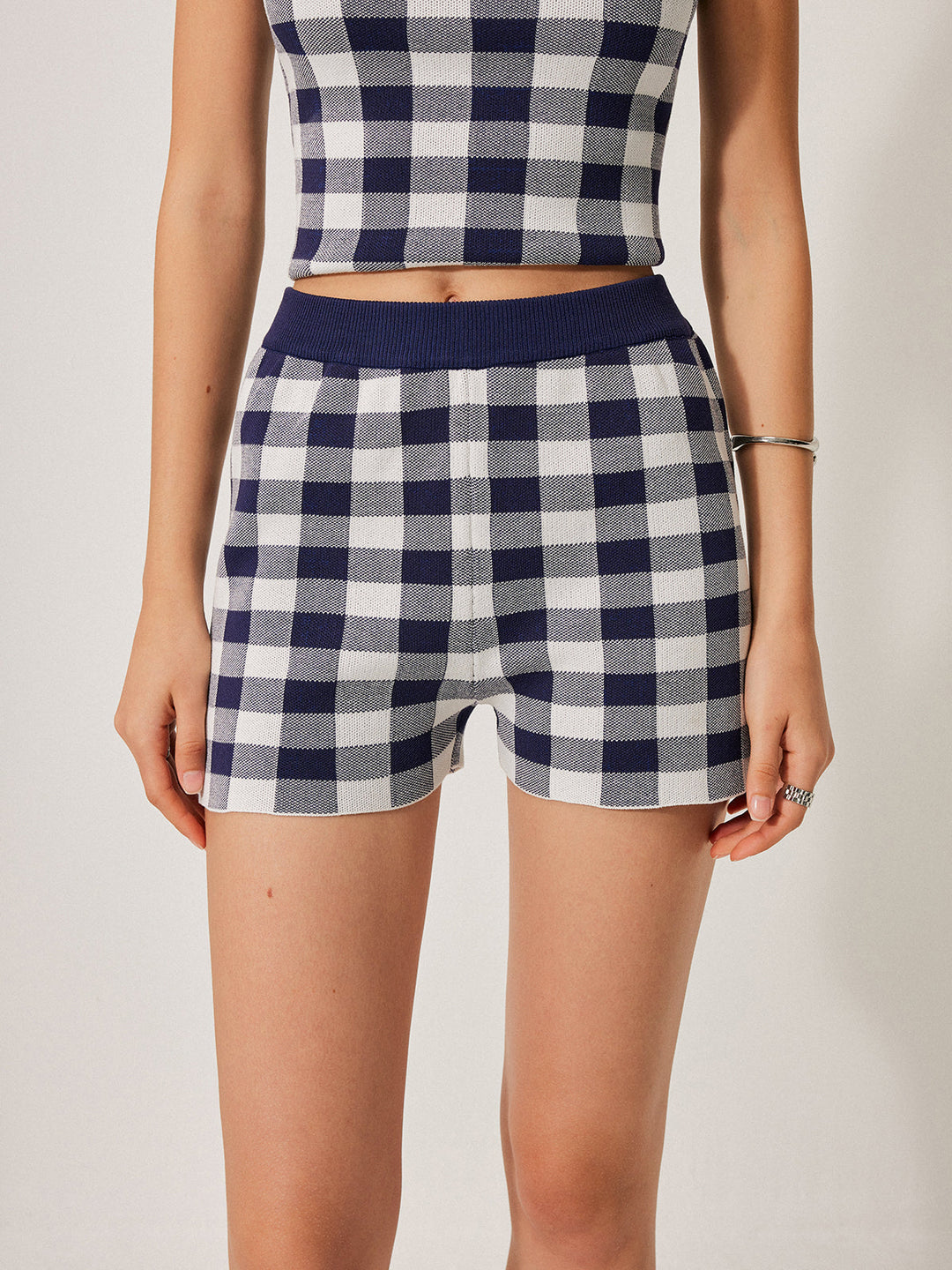 Checkerboard Knit Shorts Set  Liora Lane Boutique Sweater Co-ords
