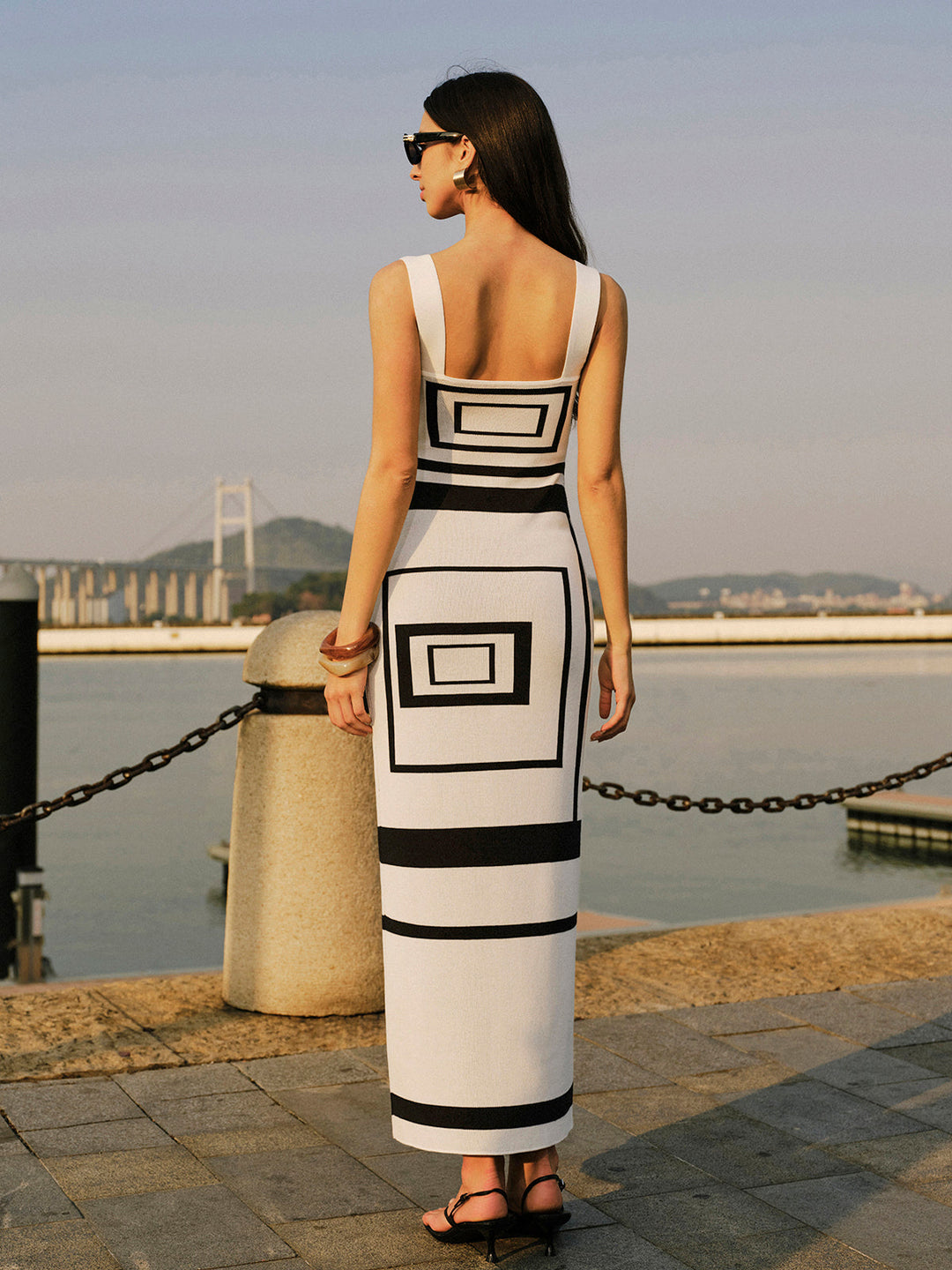 Geometric Panel Square Neck Sweater Dress  Liora Lane Boutique Sweater Dresses