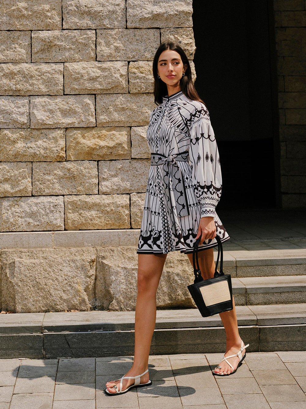Linen Blend Long Sleeve Belted Dress  Liora Lane Boutique Dresses