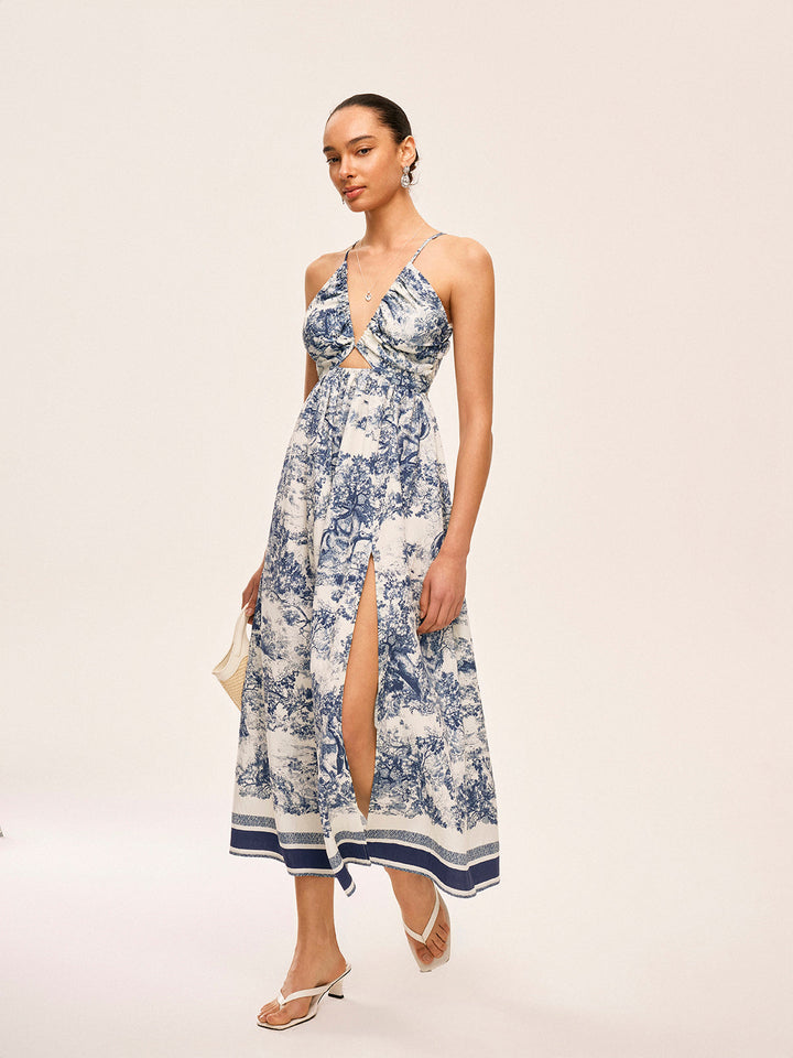Printed Contrast Trim Knotted Spilt Dress  Liora Lane Boutique Dresses