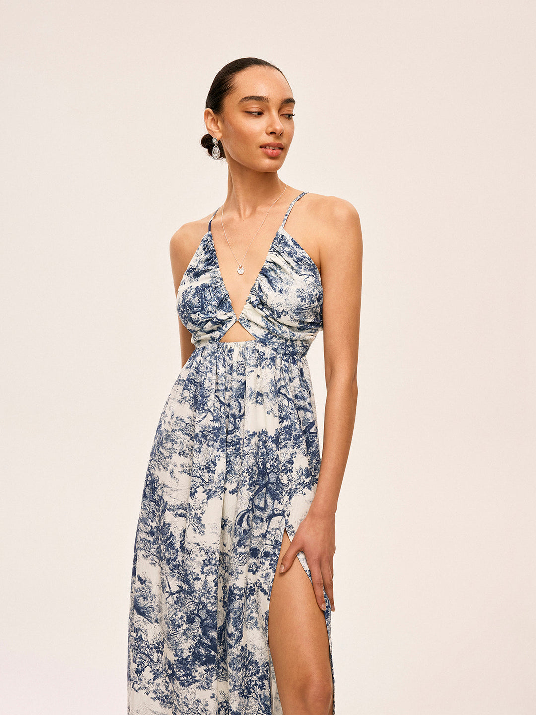 Printed Contrast Trim Knotted Spilt Dress  Liora Lane Boutique Dresses
