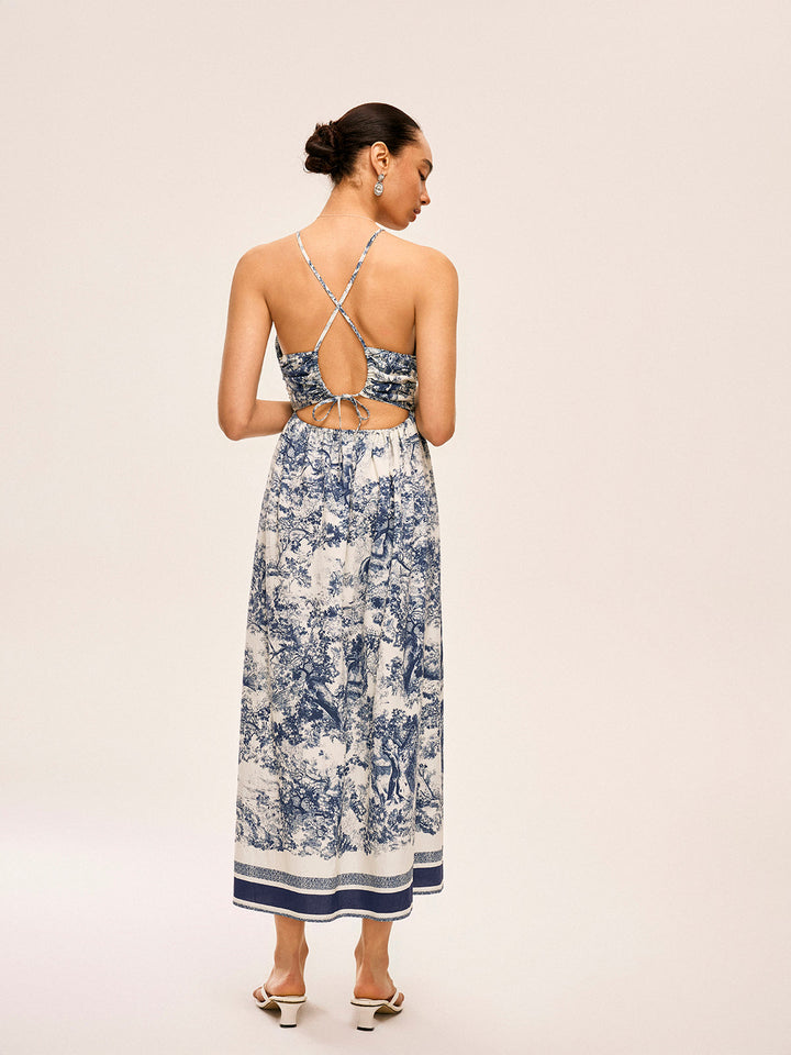 Printed Contrast Trim Knotted Spilt Dress  Liora Lane Boutique Dresses