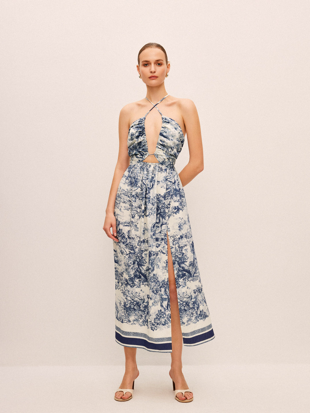 Printed Contrast Trim Knotted Spilt Dress  Liora Lane Boutique Dresses