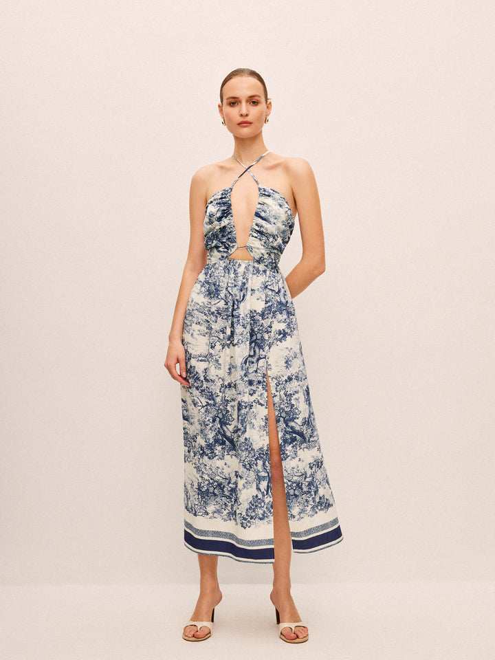 Printed Contrast Trim Knotted Spilt Dress  Liora Lane Boutique Dresses