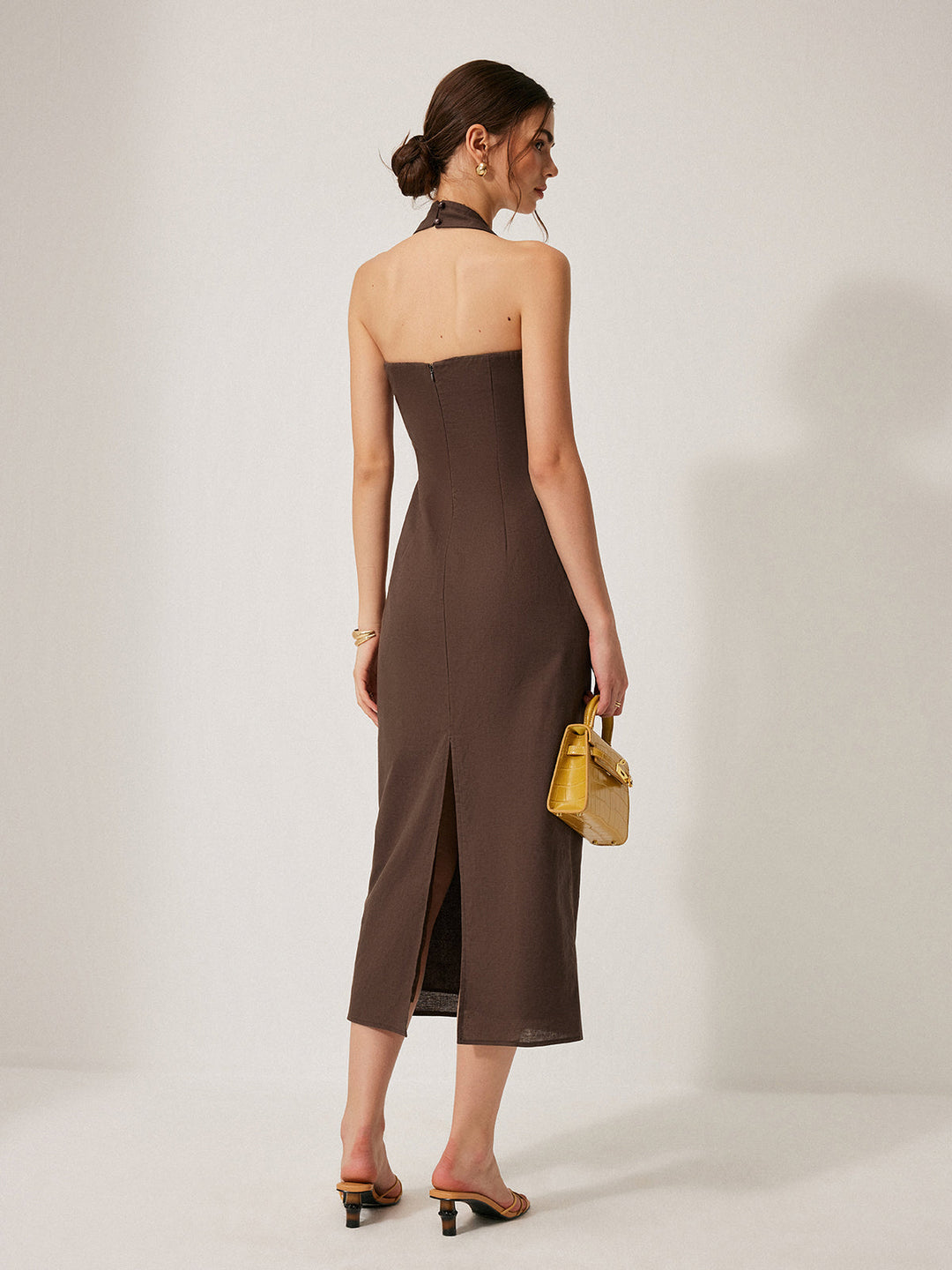 Cotton & Linen Halter Backless Split Dress  Liora Lane Boutique Dresses