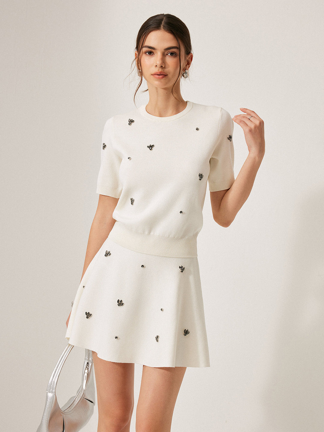 Short Sleeve Metal Detail Plain Sweater  Liora Lane Boutique Sweaters