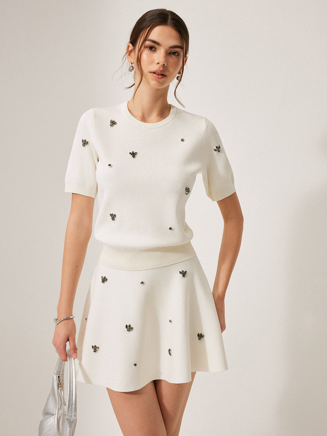 Short Sleeve Metal Detail Plain Sweater  Liora Lane Boutique Sweaters