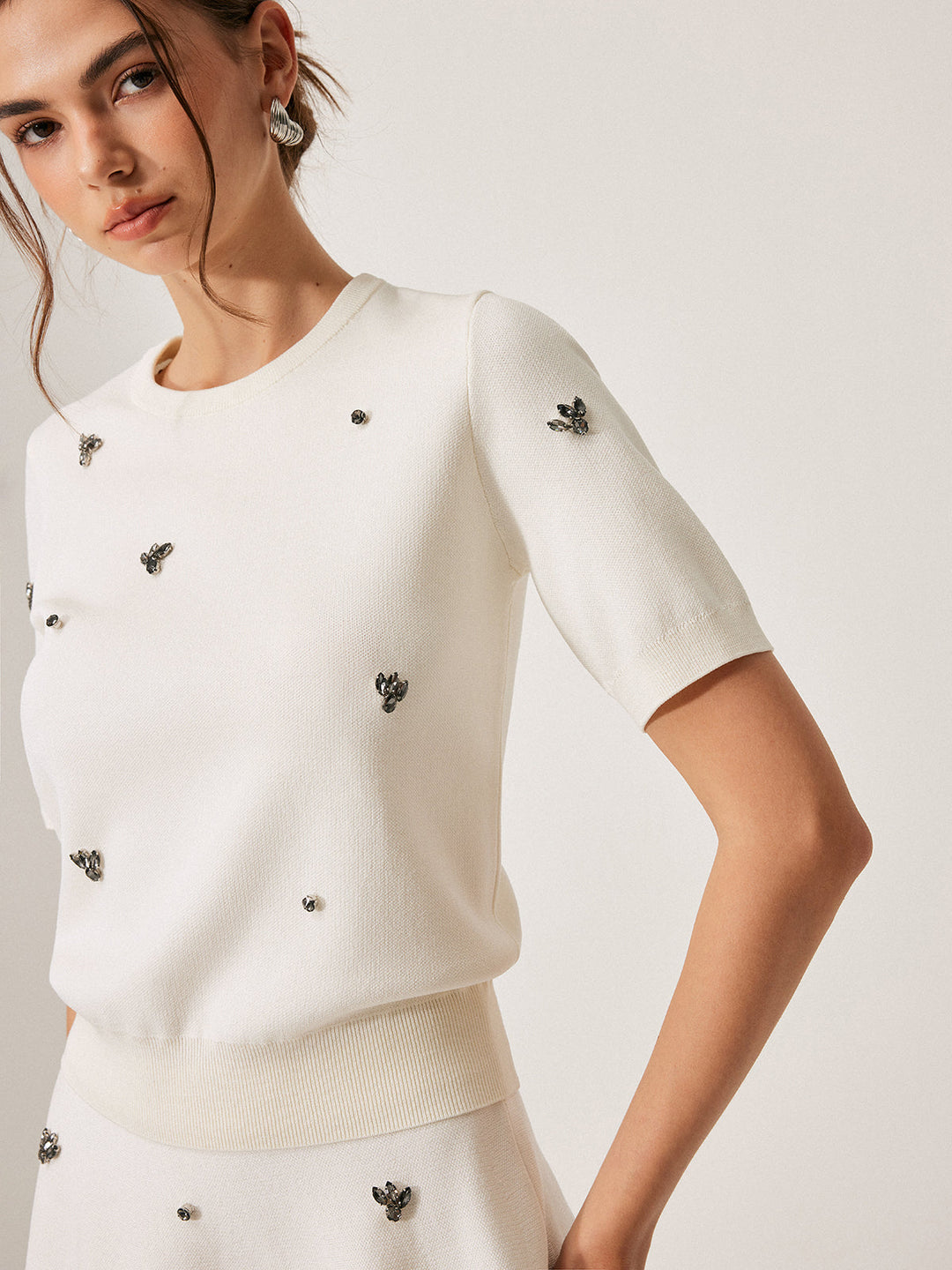 Short Sleeve Metal Detail Plain Sweater  Liora Lane Boutique Sweaters