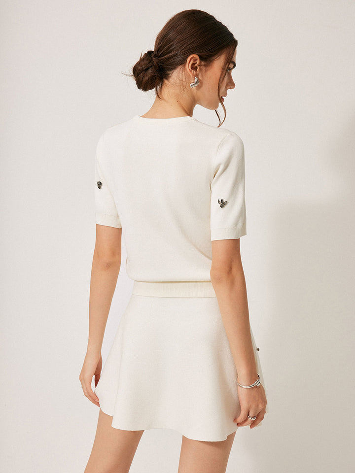 Short Sleeve Metal Detail Plain Sweater  Liora Lane Boutique Sweaters