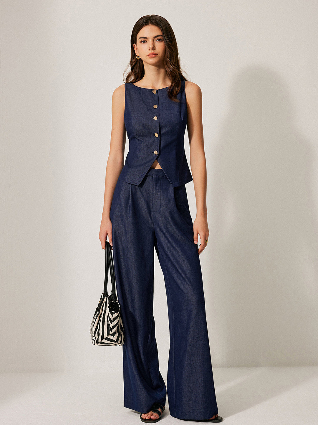 Mid-Waist Pocket Detail Pants  Liora Lane Boutique Pants Blue / XL 52.00