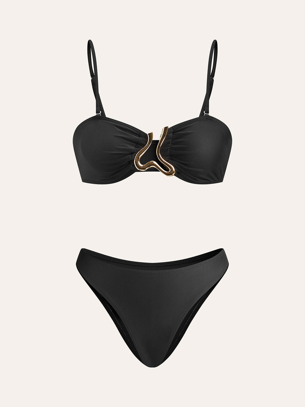 Golden Detail Bikini Set With Cover-Up Skirt  Liora Lane Boutique Bikini Sets