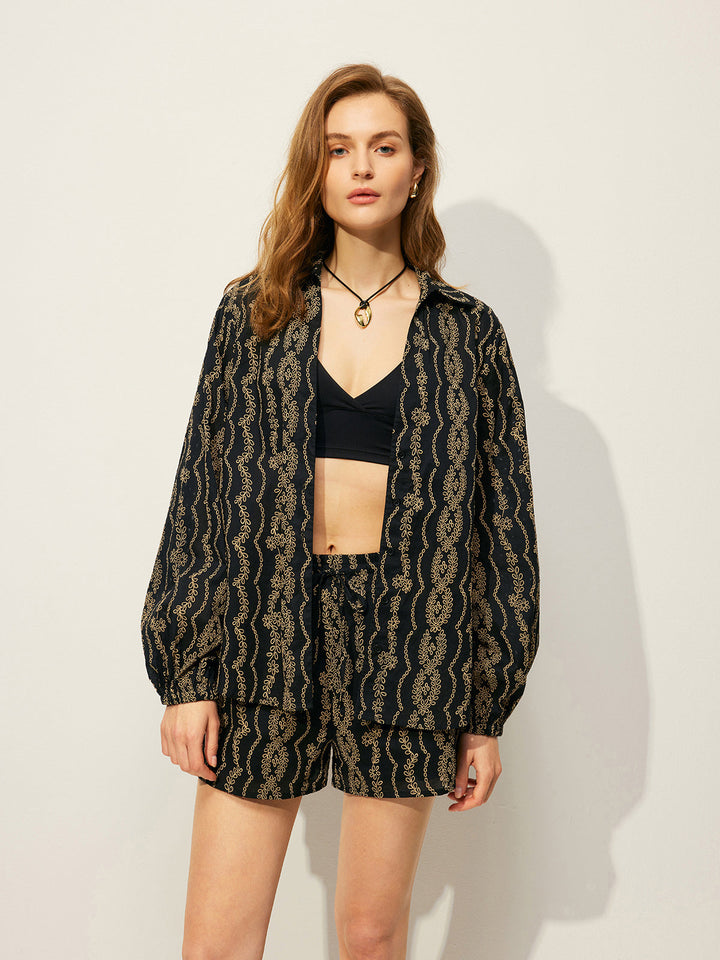Printed Shirt Shorts Set Without Belt  Liora Lane Boutique Short Sets