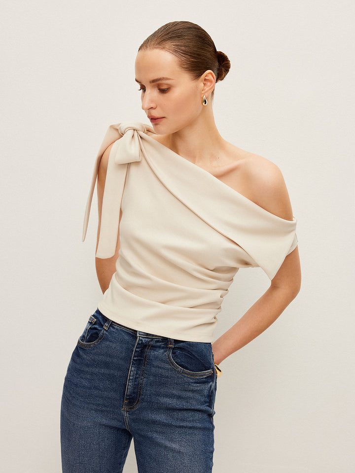 One-Shoulder Top With Bow Detail  Liora Lane Boutique T-Shirts