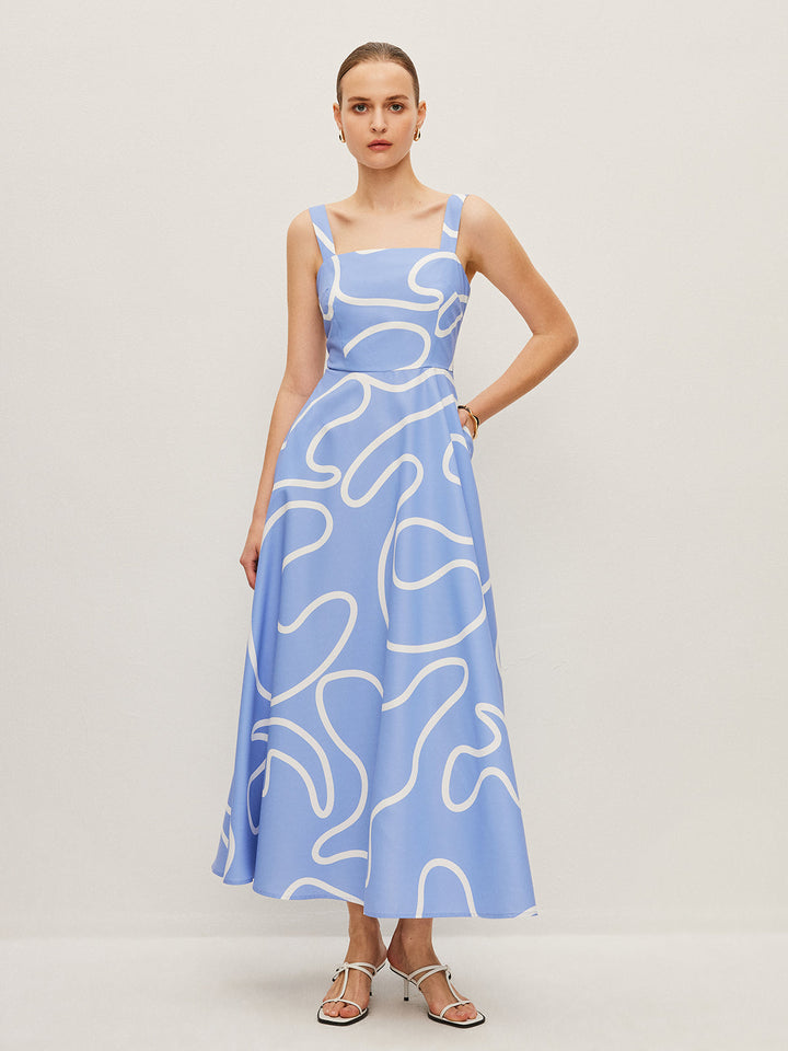Abstract Line Print Square Strap Dress  Liora Lane Boutique Dresses