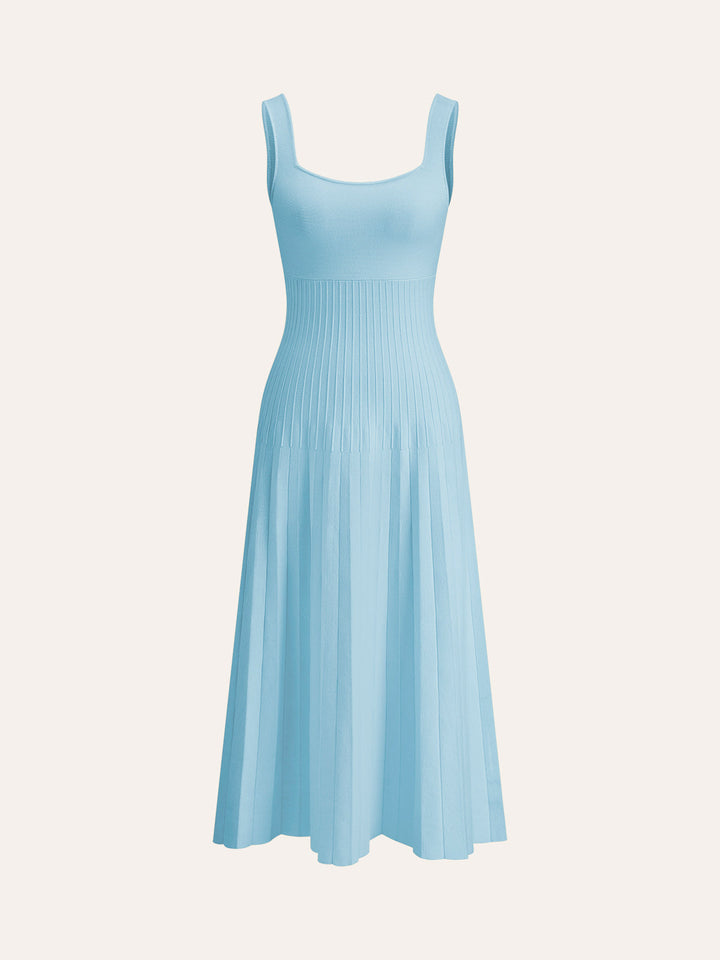 Square-Neck Ribbed Knit Dress  Liora Lane Boutique Knit Dresses Blue / XL 69.00