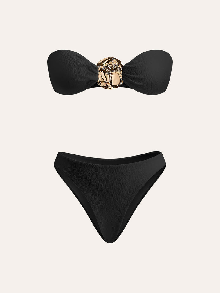 Gold Detail Bikini With Cover-Up  Liora Lane Boutique Bikini Sets