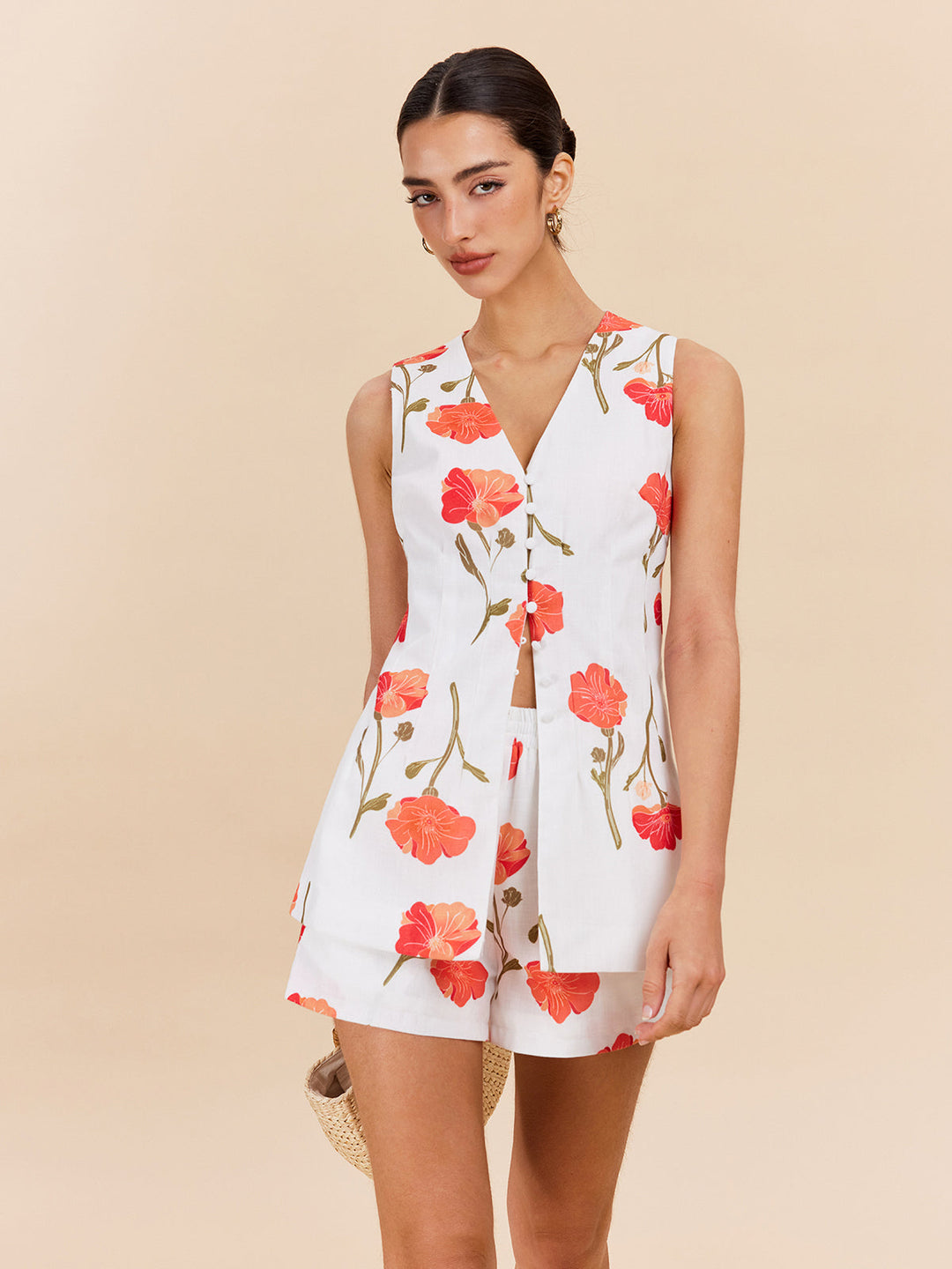 Floral Button-Front Shorts Set  Liora Lane Boutique Short Sets