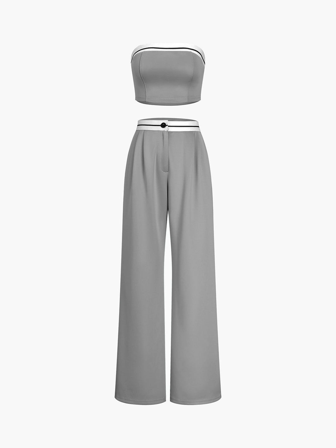 Tube Top Two Piece Contrast Waistband Pants Set  Liora Lane Boutique Pant Sets