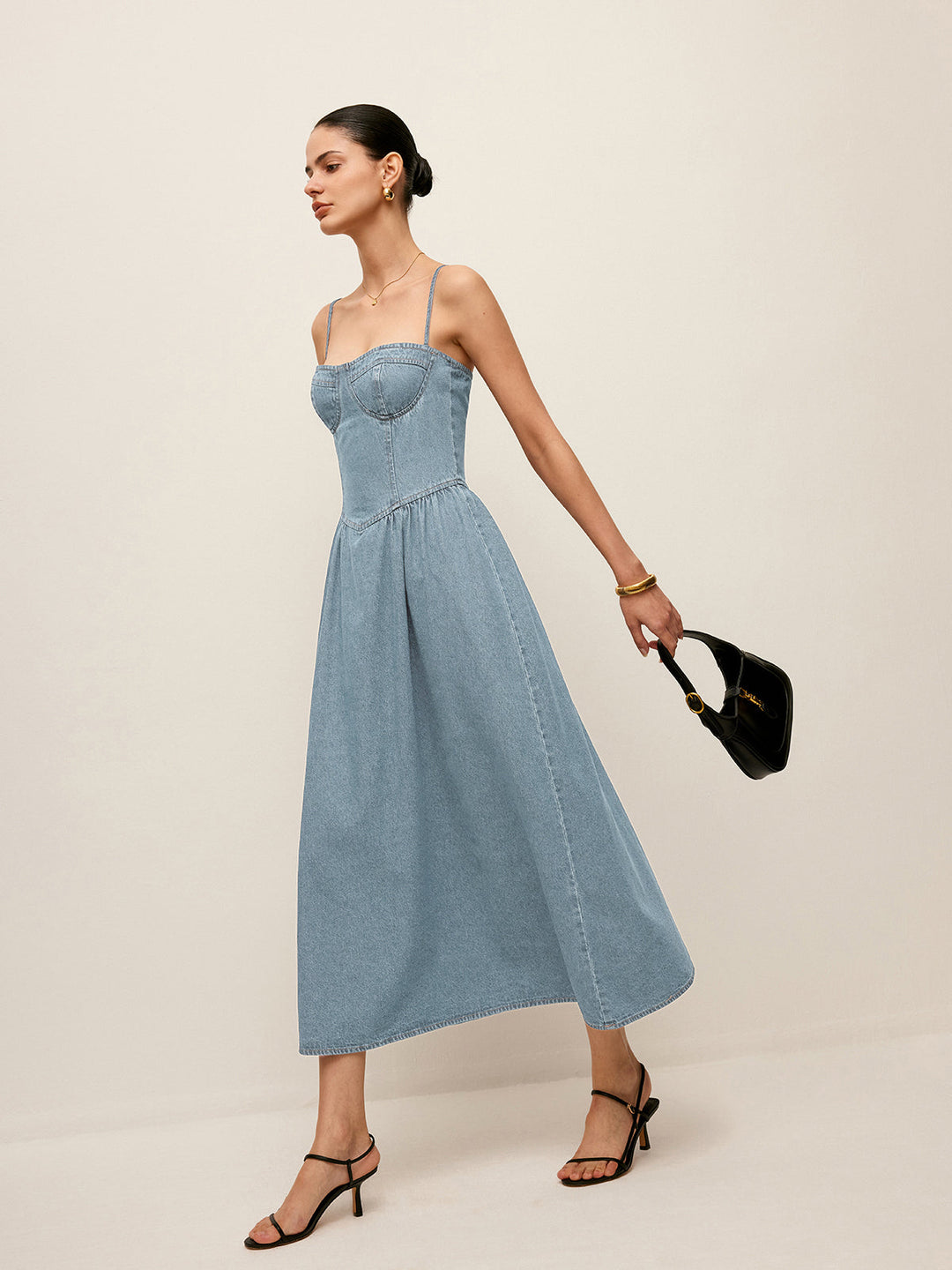 Sweetheart Collar Denim Dress  Liora Lane Boutique Denim Dresses LightBlue / XL 94.99