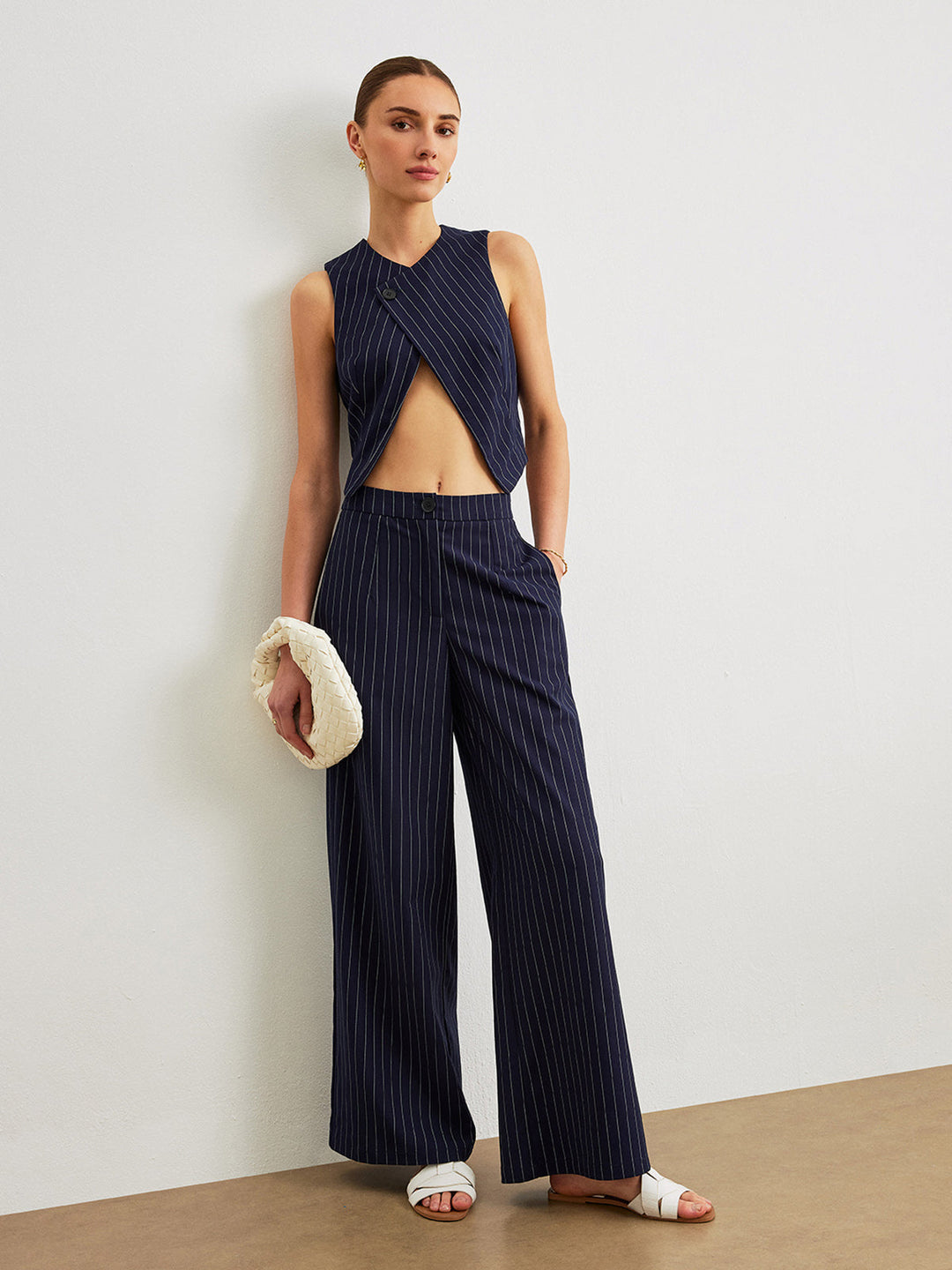 Pinstripe Pants Set With Pockets  Liora Lane Boutique Pant Sets Blue / XL 157.99