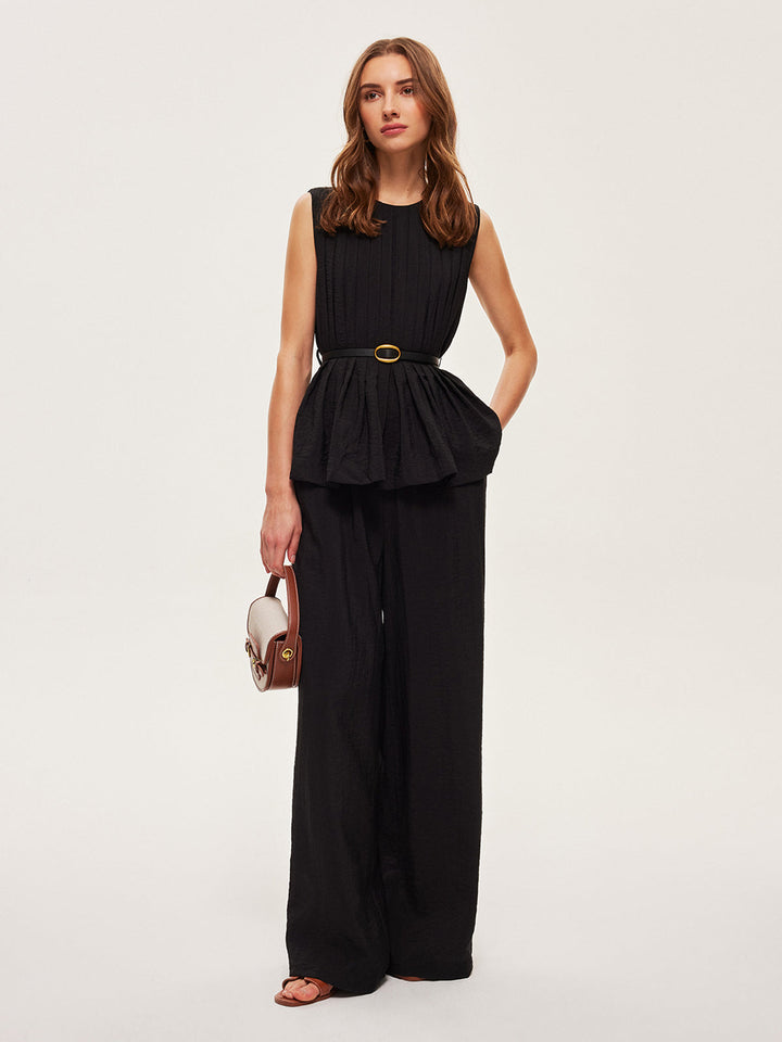 Peplum Top Wide-Leg Pants Set With Belt  Liora Lane Boutique Pant Sets