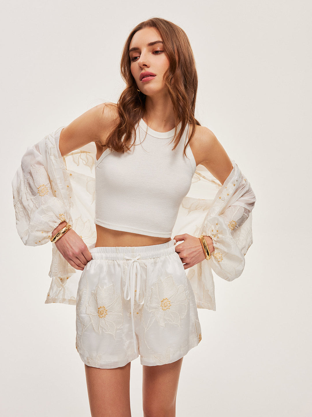 Semi-Sheer Floral Shorts Set  Liora Lane Boutique Short Sets