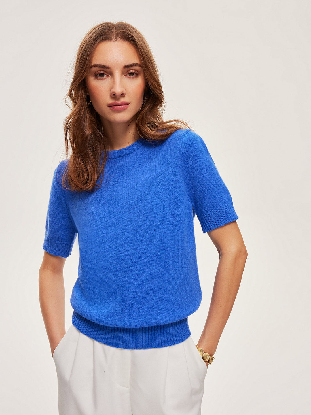 Knitted Short-Sleeve Top  Liora Lane Boutique Knit Tops Blue / XL 89.99