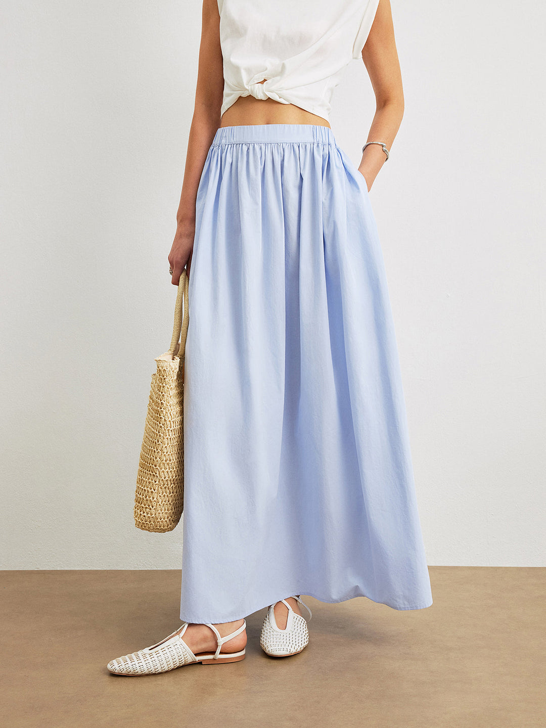 Cotton A-Line Skirt With Pockets  Liora Lane Boutique Skirts Blue / XL 46.00