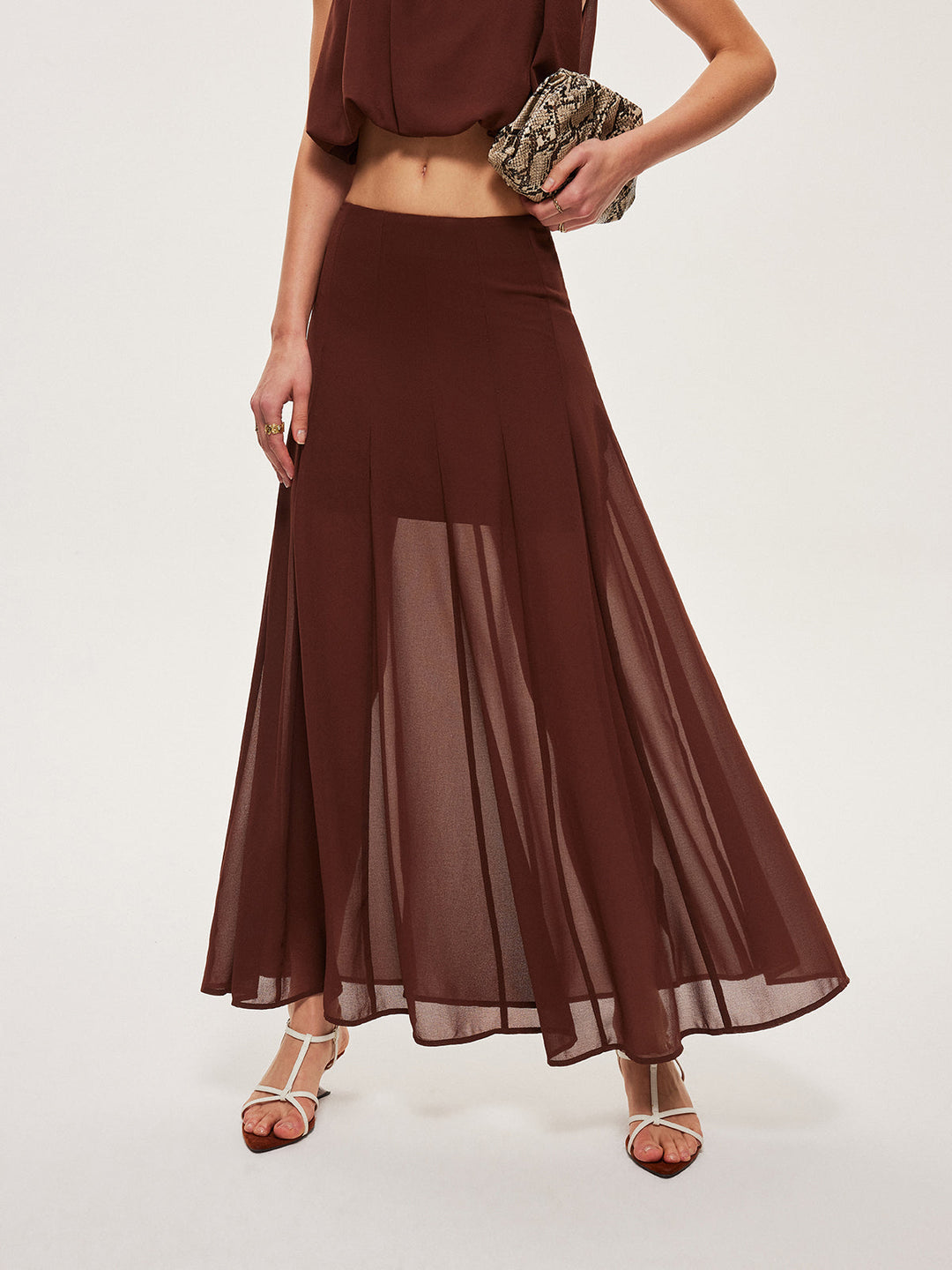 Chiffon Semi-Sheer A-Line Skirt  Liora Lane Boutique Skirts Dark Brown / XL 39.00