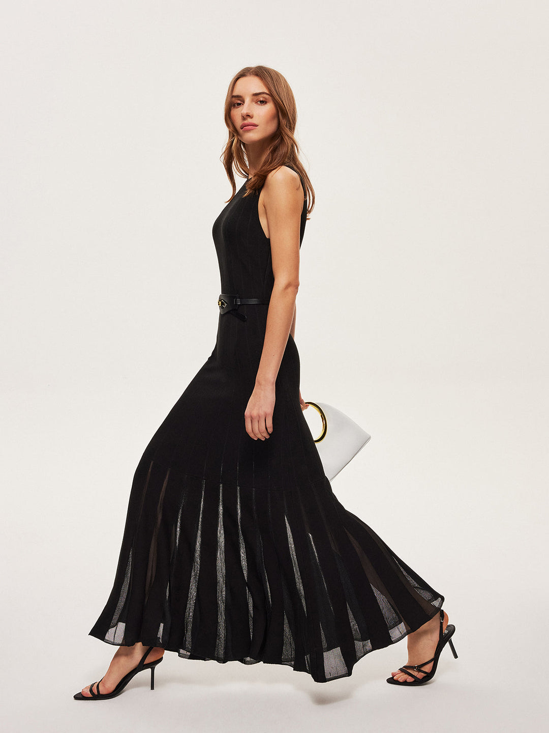 Semi-Sheer Mesh Flared Dress Without Belt  Liora Lane Boutique Sweater Dresses Black / XL 69.00