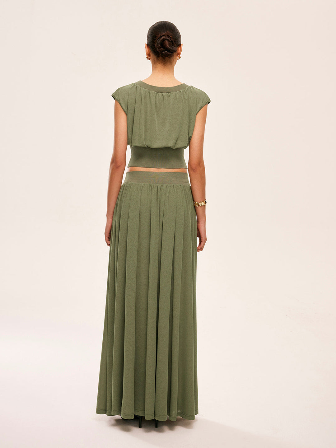Gathered Waist Top With Flowy Skirt Set  Liora Lane Boutique Skirt Sets