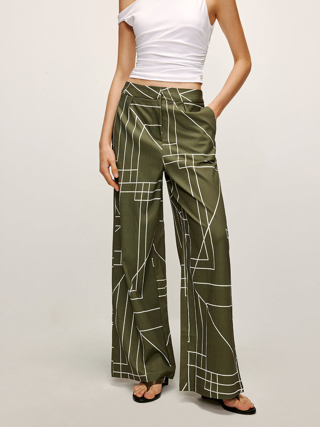 Printed Wide-Leg Pants  Liora Lane Boutique Pants Green / XL 32.00