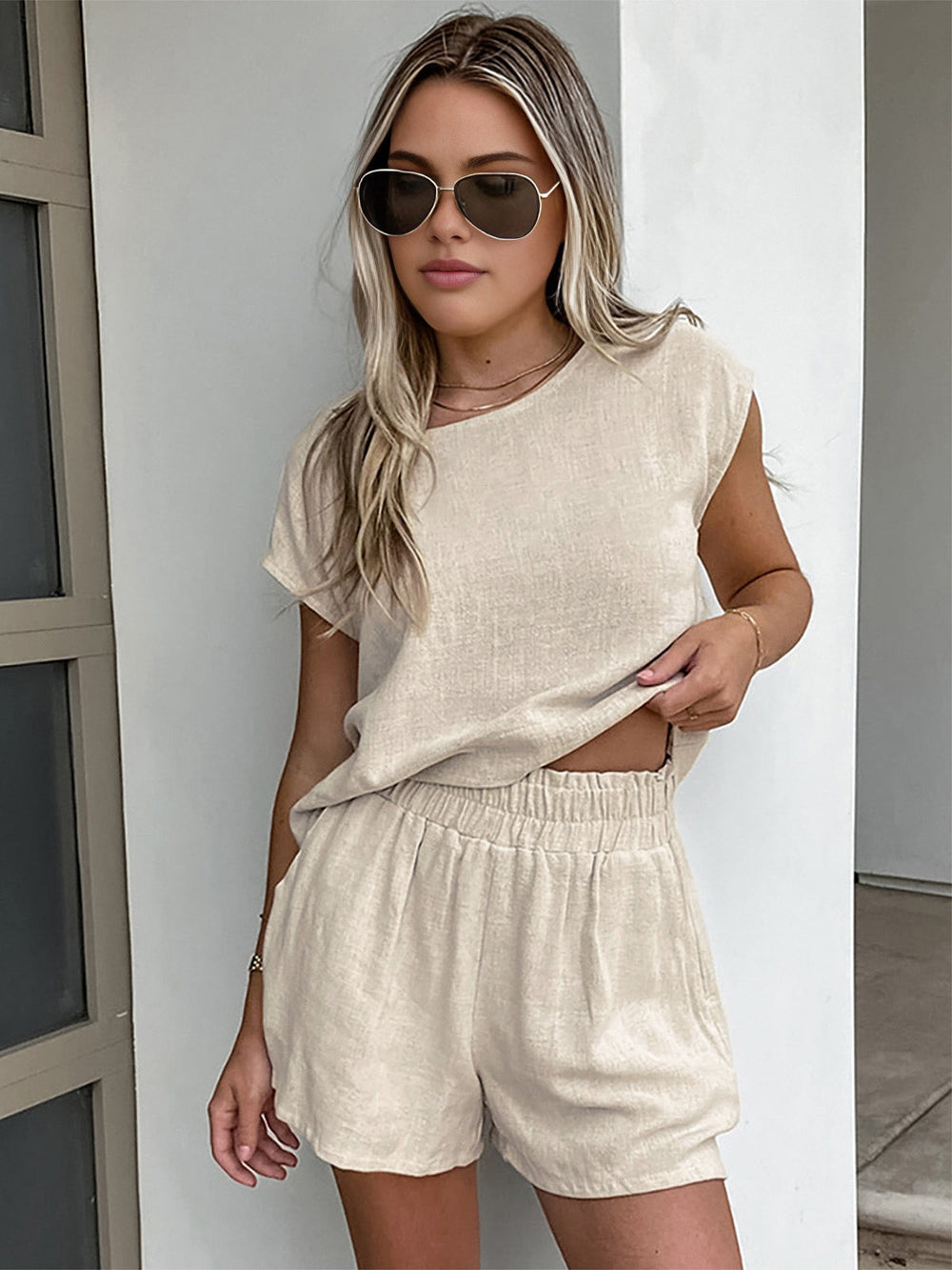 Cotton & Linen Pockets Shorts Set  Liora Lane Boutique Short Sets