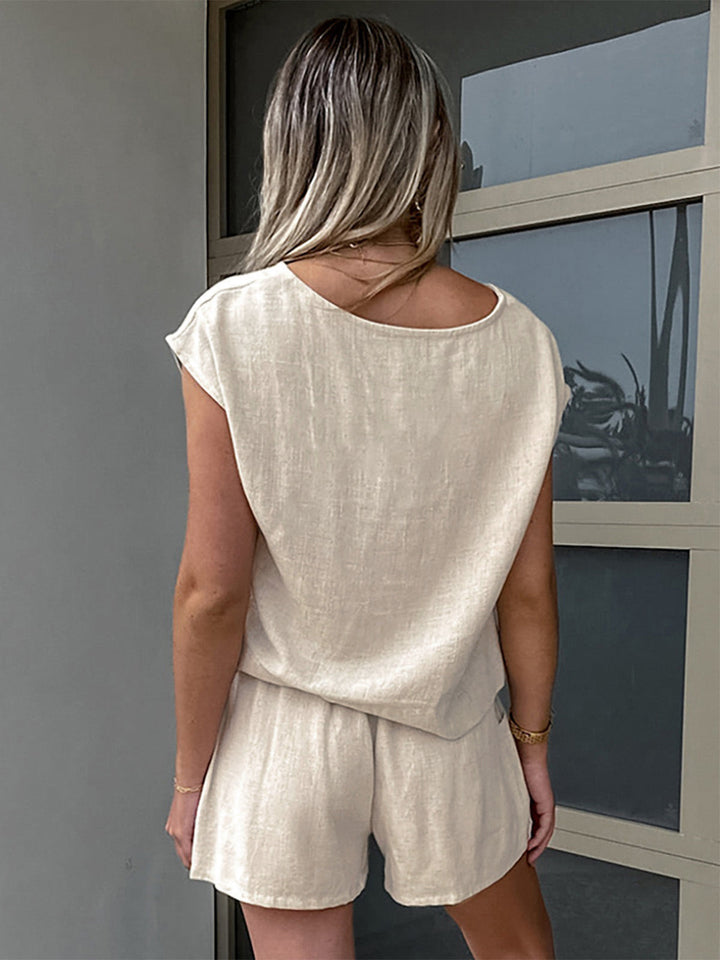 Cotton & Linen Pockets Shorts Set  Liora Lane Boutique Short Sets